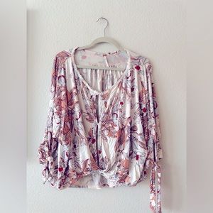 Free People Keepin' On Floral Long Sleeve Tee Tie Wrist Button Down